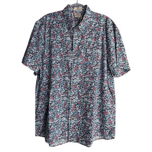 Faherty Mens 2XL‎ Blue Short Sleeve Breeze Linen Blend Floral Camp Shirt NWT
